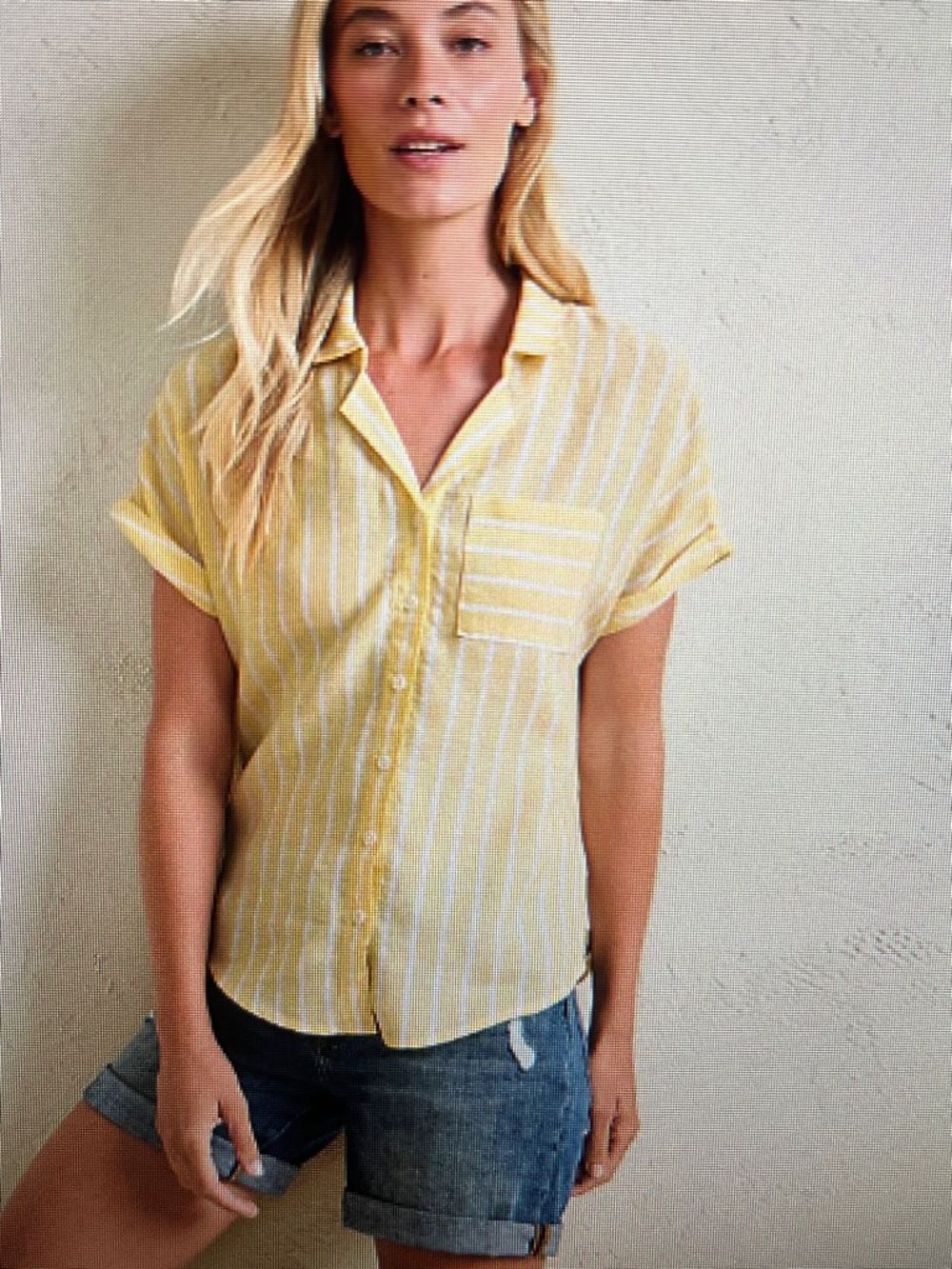 Garnet Hill 100% Linen Button-Front Shirt Short Sleeve Size 8